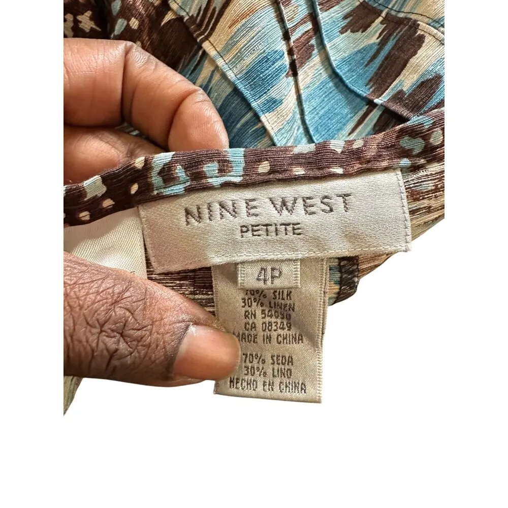 Vintage Nine West Petite Silk/Linen Blend Pleated Skirt 4P Western Y2k Artsy - Image 3