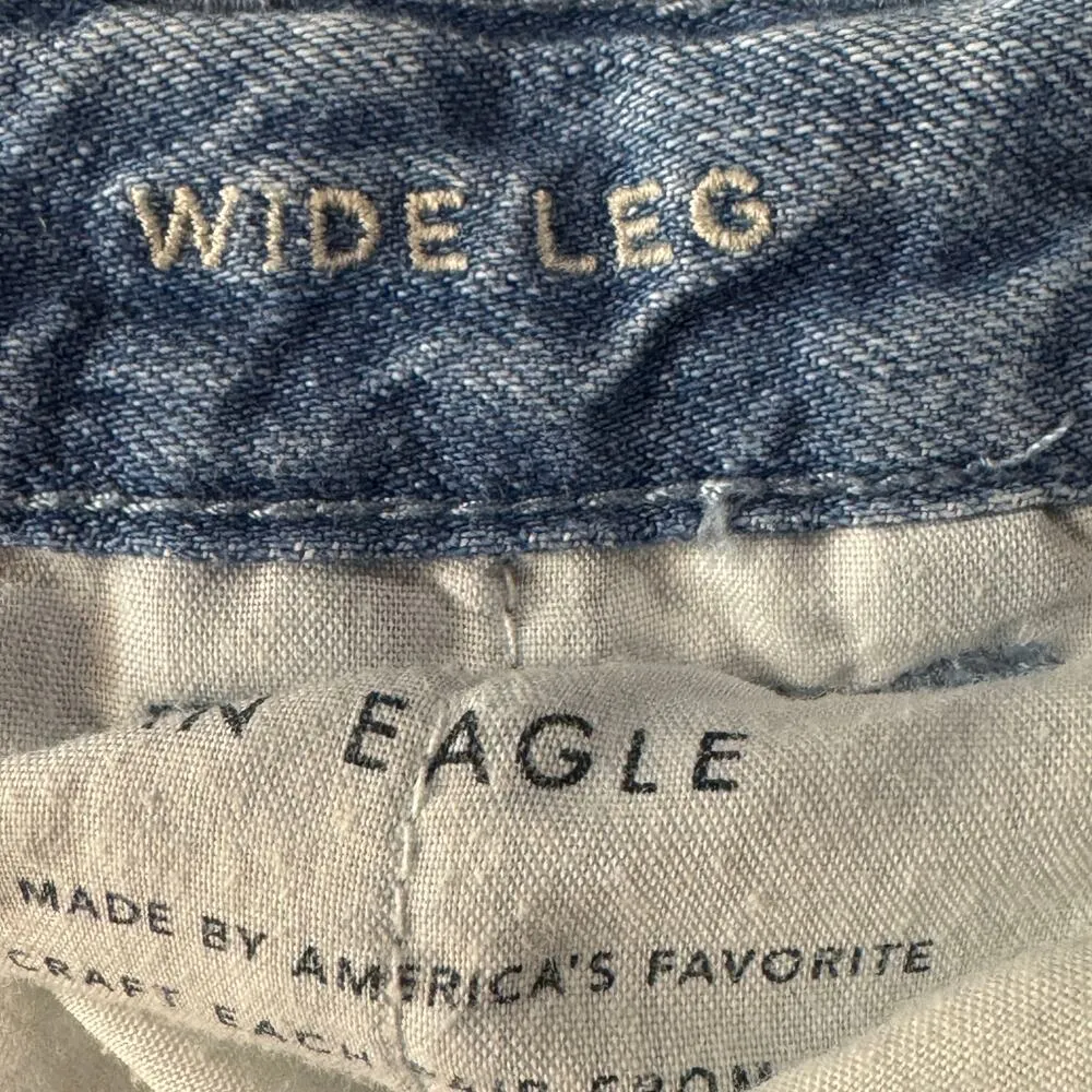 American Eagle SZ 8 Wide Leg Jeans Chewed Hems Belted Seamed Hi-Rise Light Wash - Image 10