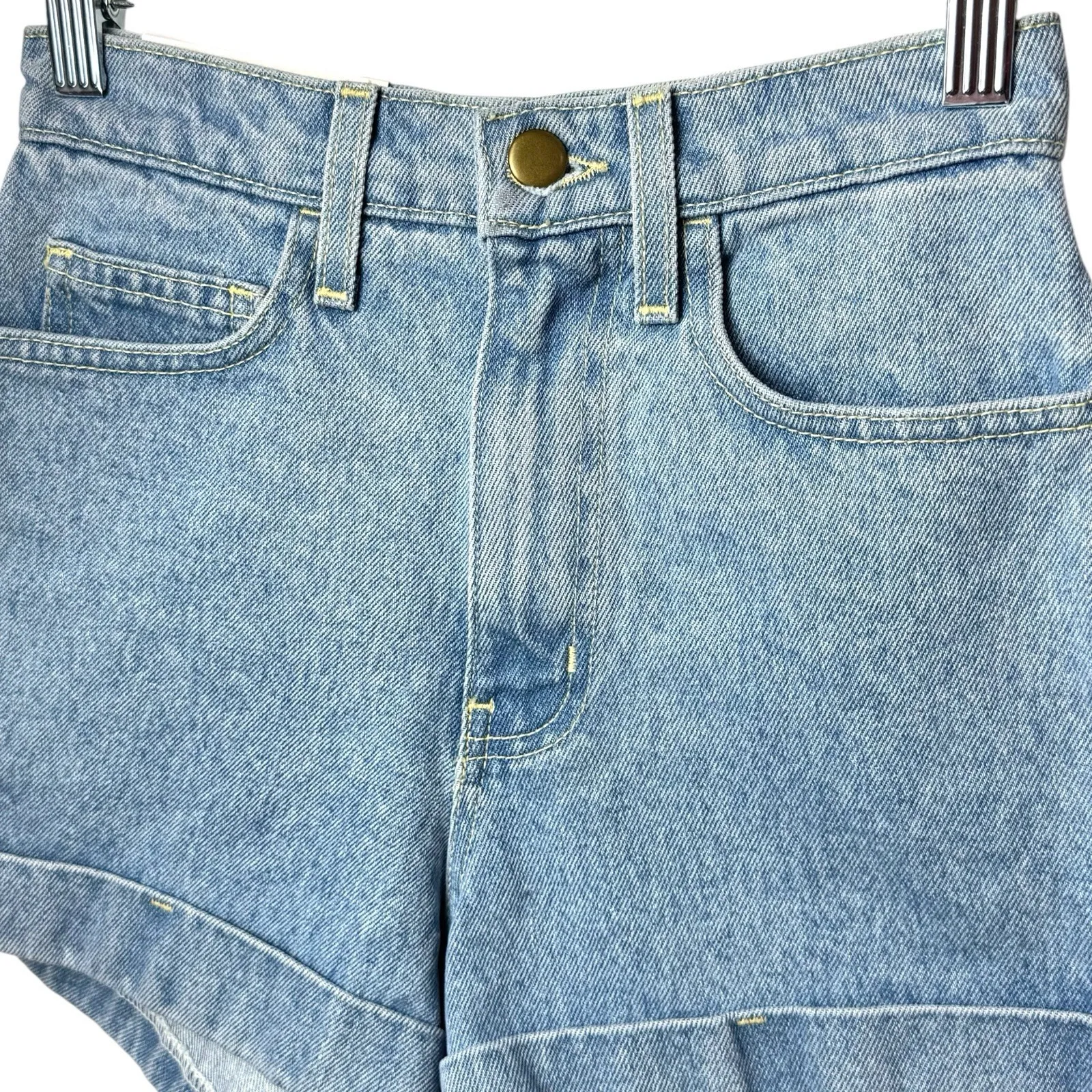 NEW American Apparel High Waist Cuffed Denim Shorts Blue Stone Wash USA 24 - Image 3