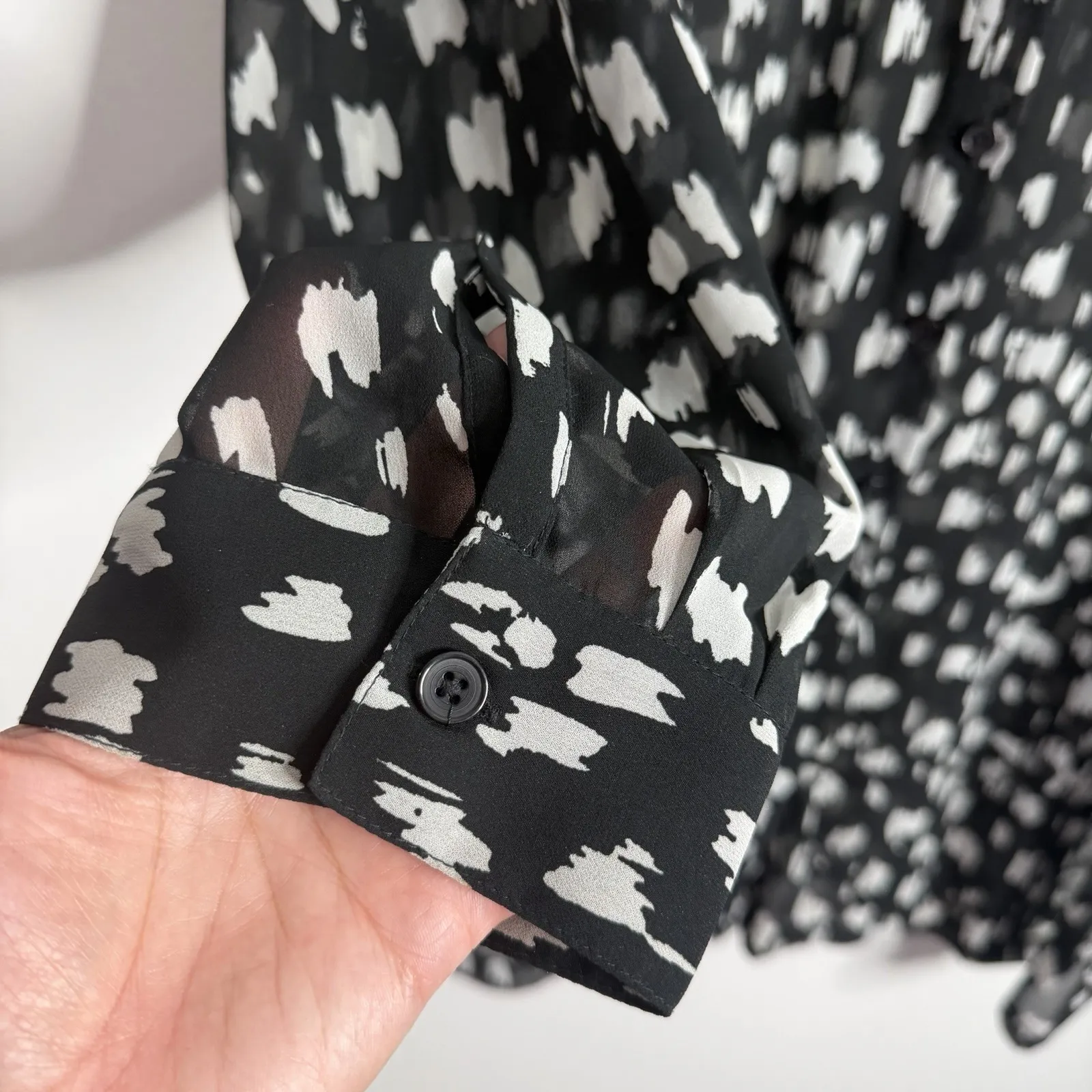 Jessica London Plus 28W Abstract Brushstroke Chiffon Tunic Blouse Black White - Image 6