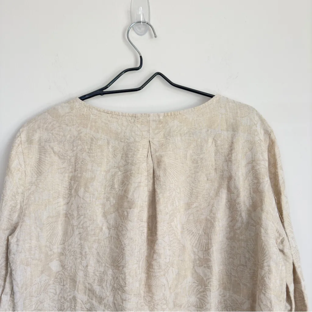 John Mark Dial Medium 100% Linen Flutter Sleeve Gold Metallic Shell Prin…L - Image 4