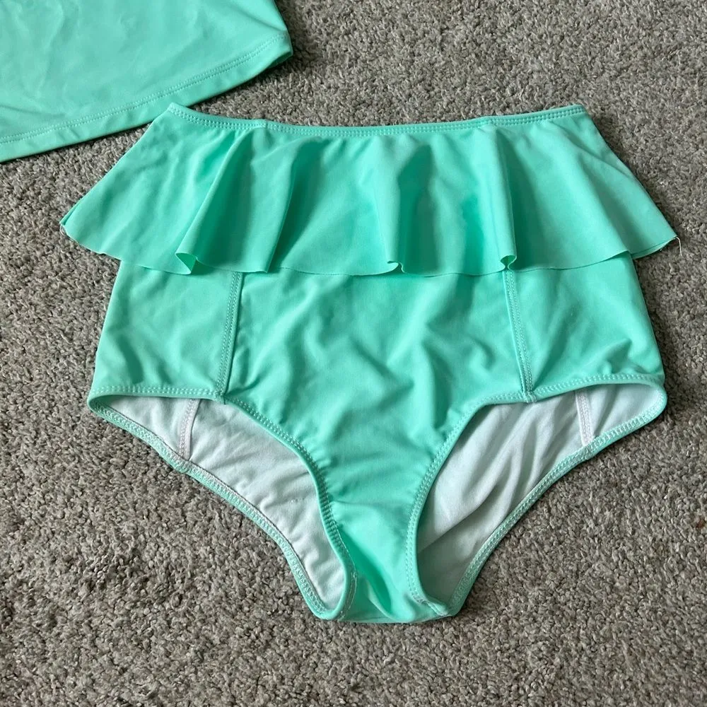 Kortni Jeane bikini solid aqua blue Swim Bottom / top one shoulder‎ size small - Image 2