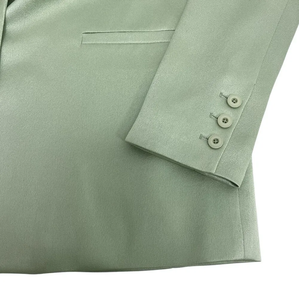 Alice + Olivia Denny Satin Single Breasted Boyfriend Blazer Green Tea Size 6 New - Image 11