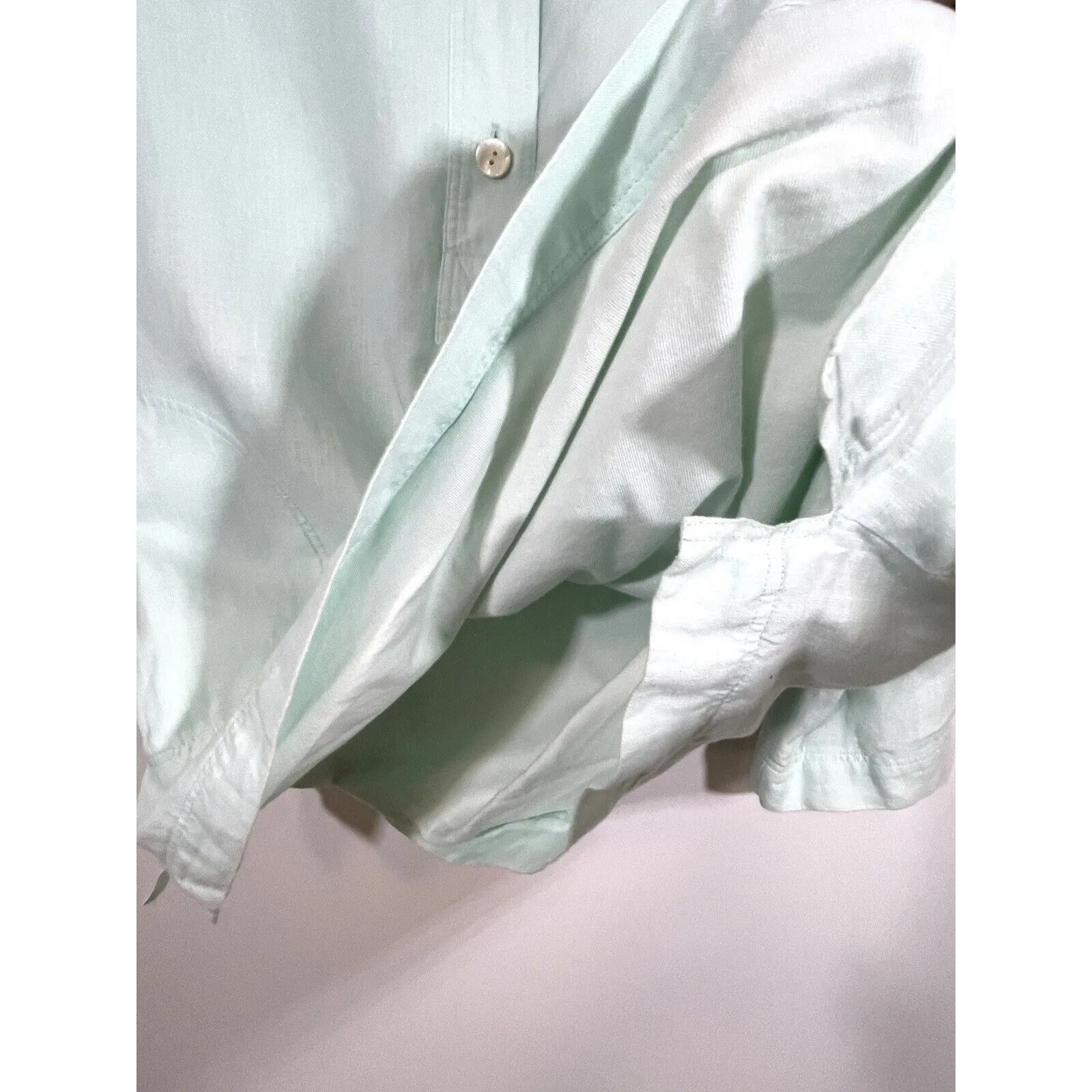 J.Jill Seafoam Green Long Sleeve 3 Button Tunic Jersey Lined Linen Pockets Small - Image 5