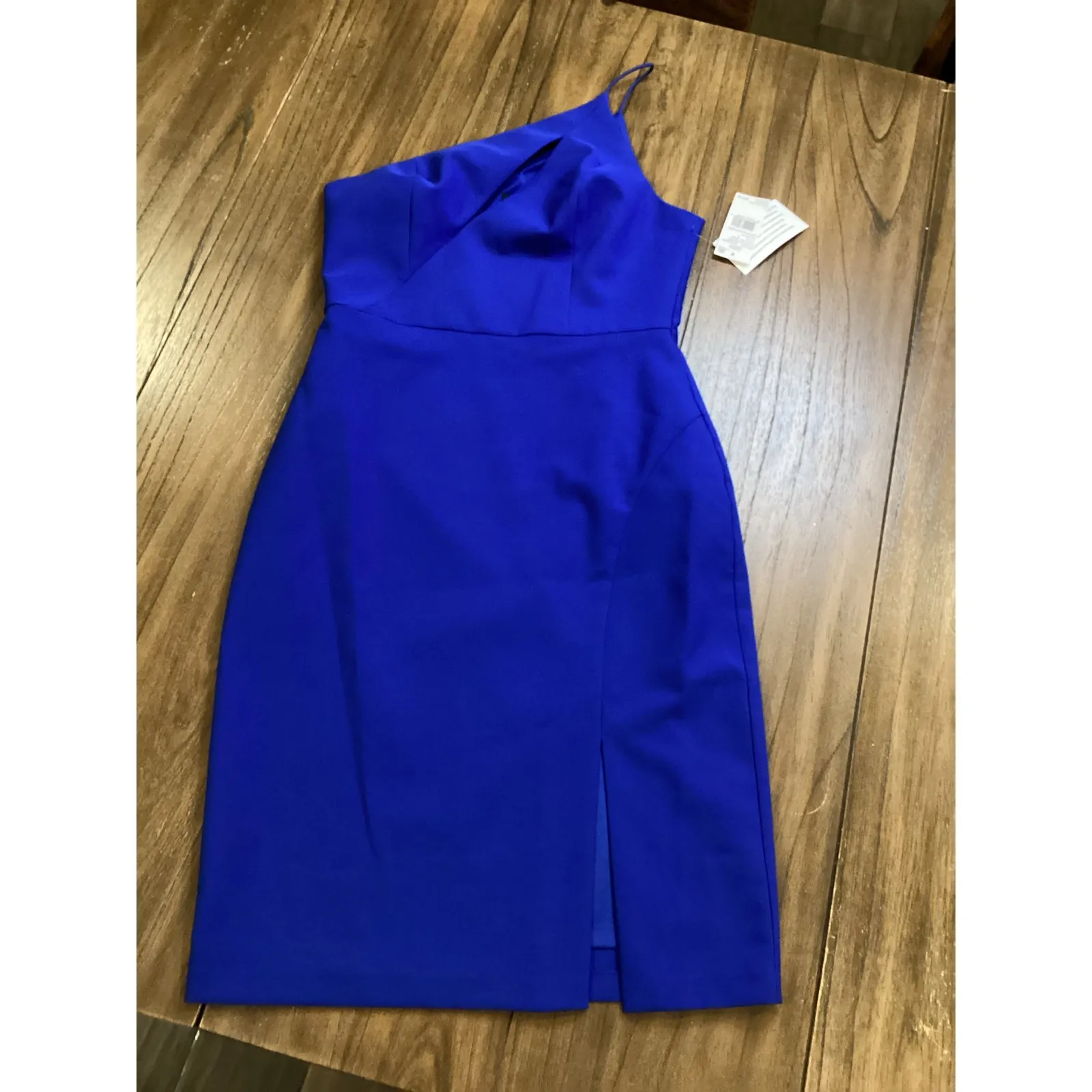 Aidan Mattox Marina One Shoulder crepe Cut Out mini Cocktail Party Dress Blue 6 - Image 2