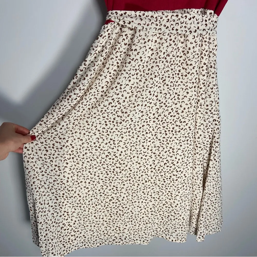 Red Cream Leopard Print Dress Ribbed Midi Flowy Pocket Spring Church Teacher NWT - Image 10