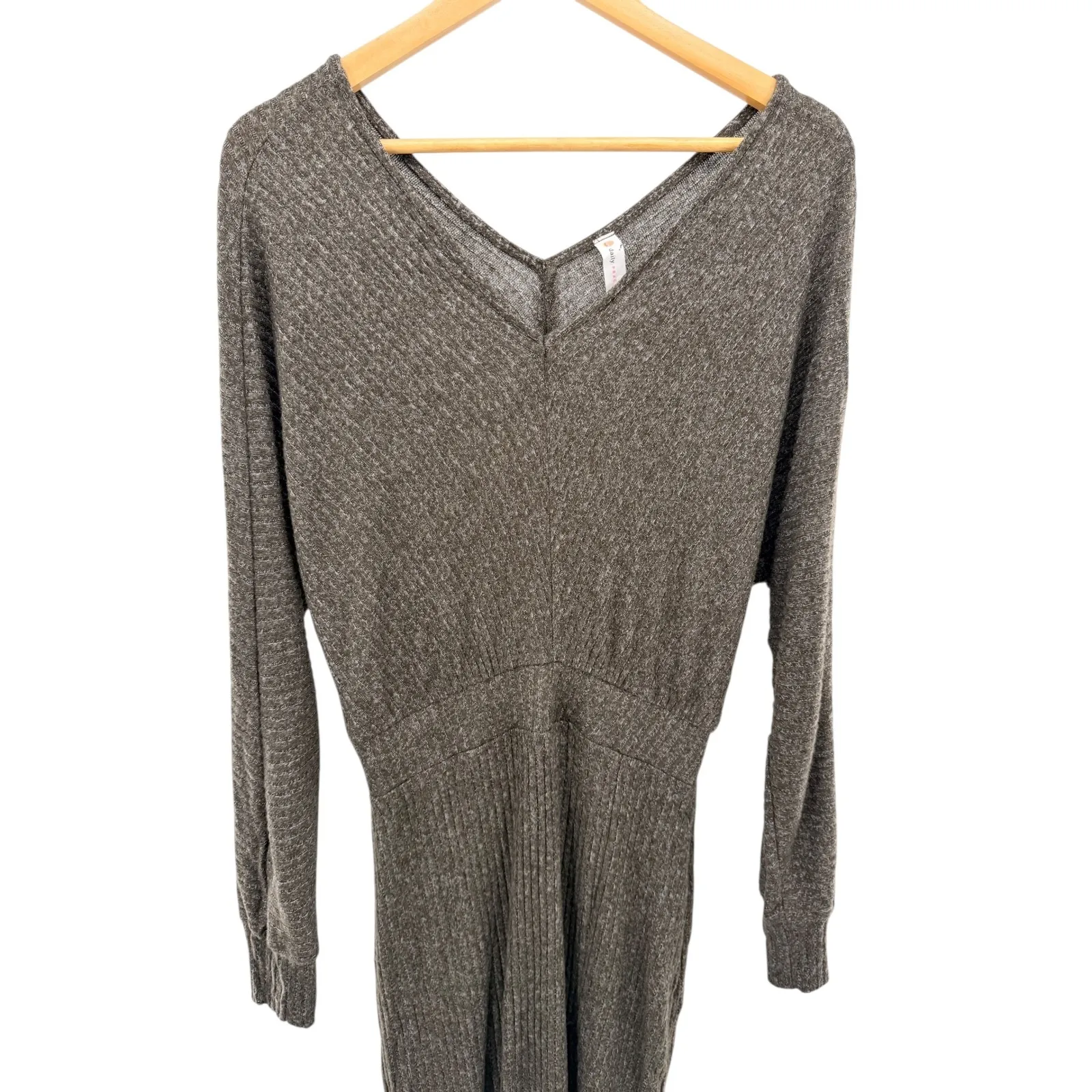 Anthropologie Daily Practice Barre Midi Dress V Neck Knit Ribbed Sweater Dress S Gray - Image 4