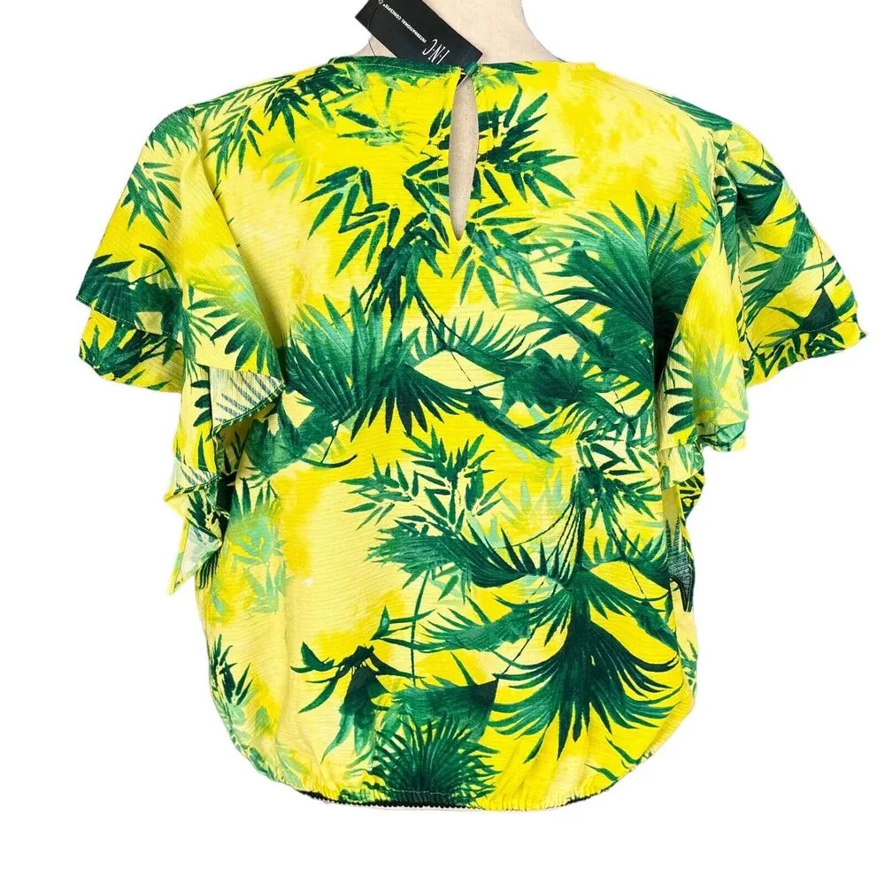 INC International Concepts XX-Large Top Leaf Print Ruffled Flutter Sleeves Multi - Image 4