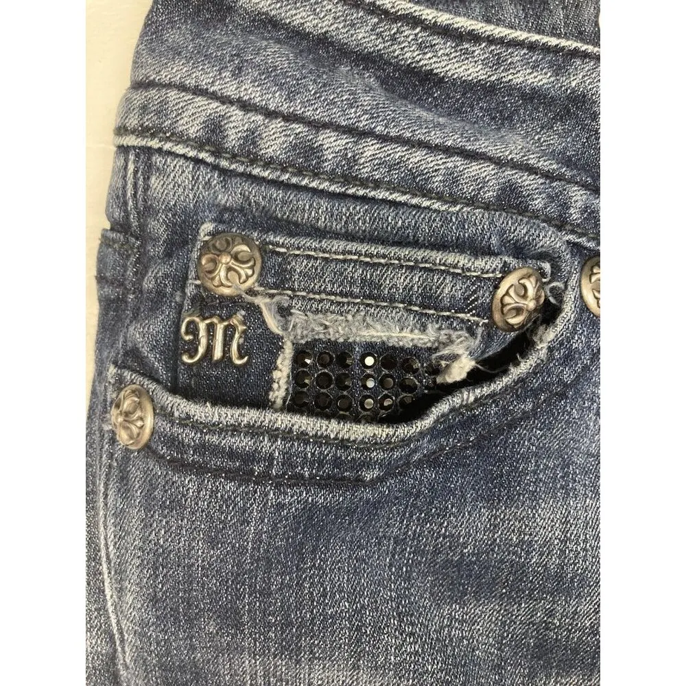 *Miss Me Boot Cut Denim Jeans Women 29 Rhinestone Bling Flap Pocket Fleur de Lis - Image 8