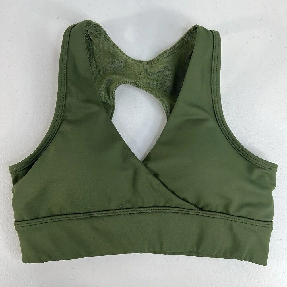 Titan Small Sports Bra Medium Support Open Back Removable Padding Green Stretch - Image 2