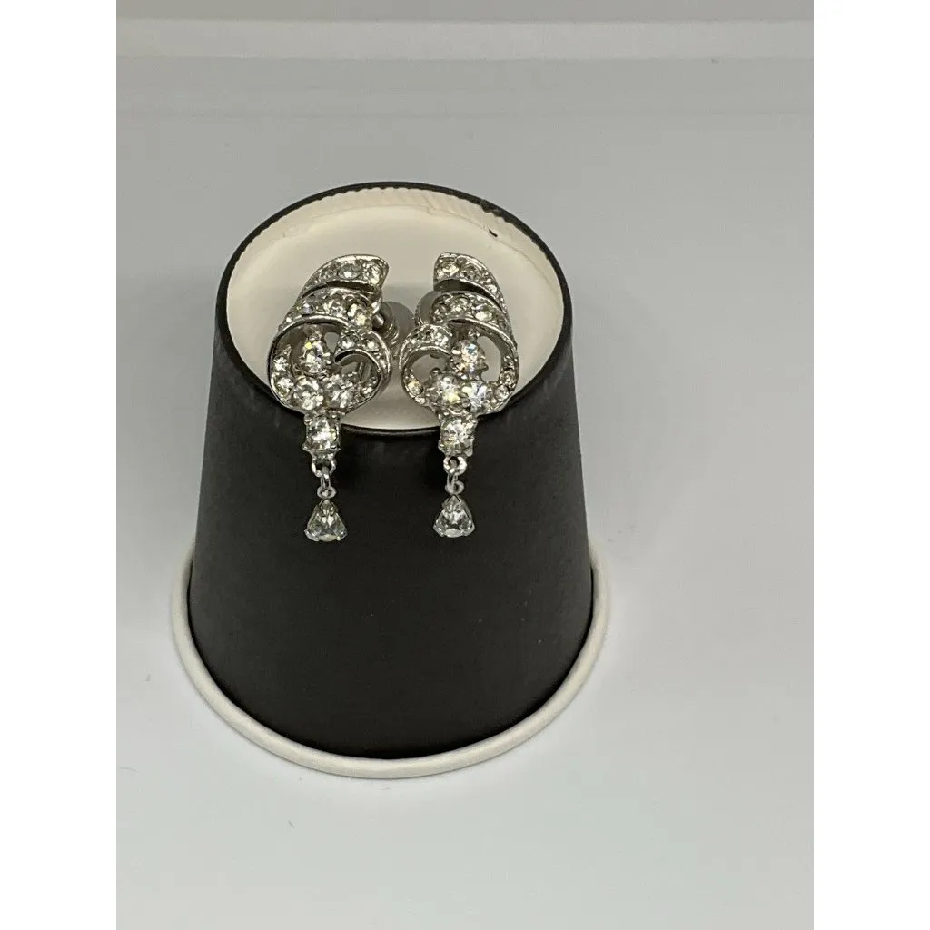 Vintage Ledo Dangle Teardrop Earrings | Rhodium Screw - Image 2