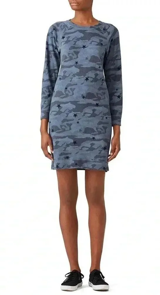 MONROW Blue Camo Stars Sweatshirt Long Sleeve Dress Women’s Size XS Black - Image 9