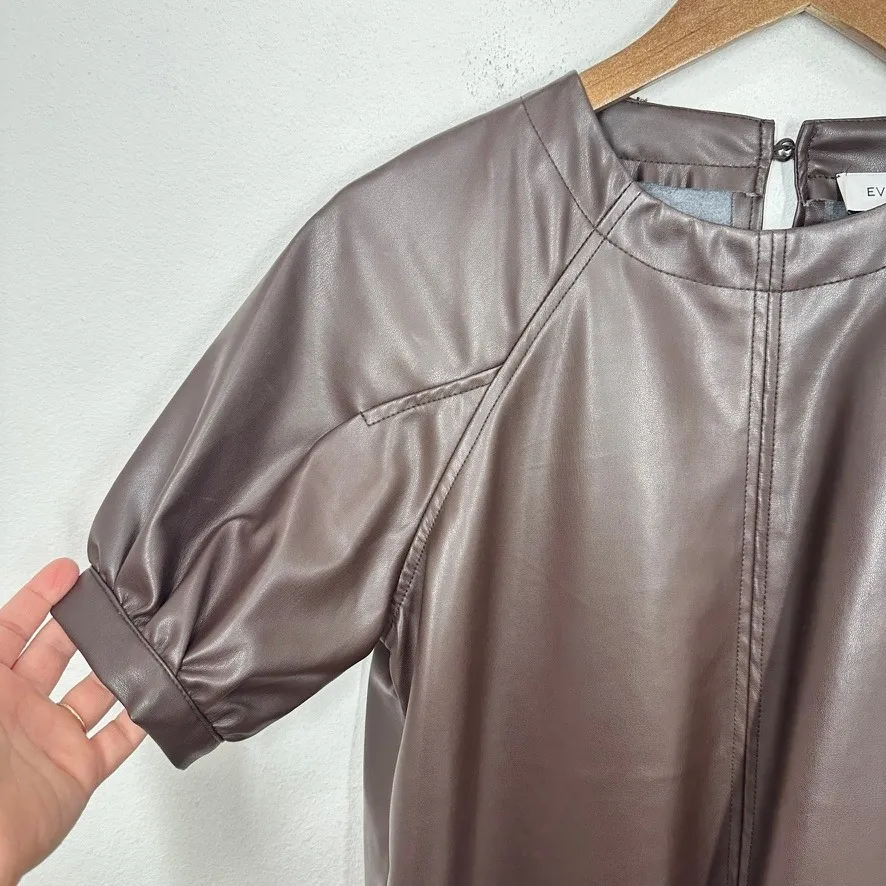 EVERVE Faux Leather Puff Sleeve Sheath Dress Chocolate Brown Women's Size S - Image 5