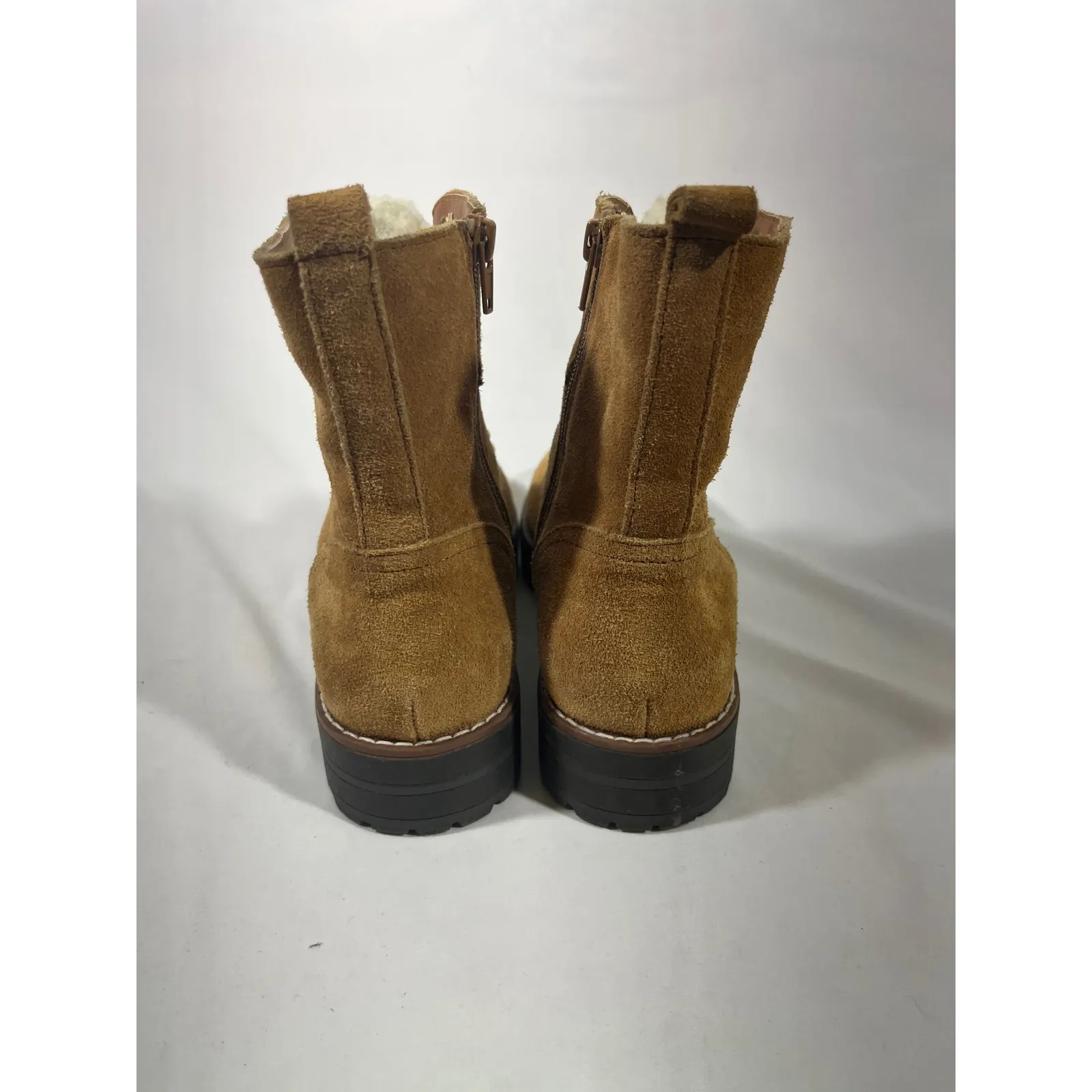 Crown and Ivy Naomi Women Suede Fur Lined Boots Lace Up Combat Outdoors Tan Sz - Image 5