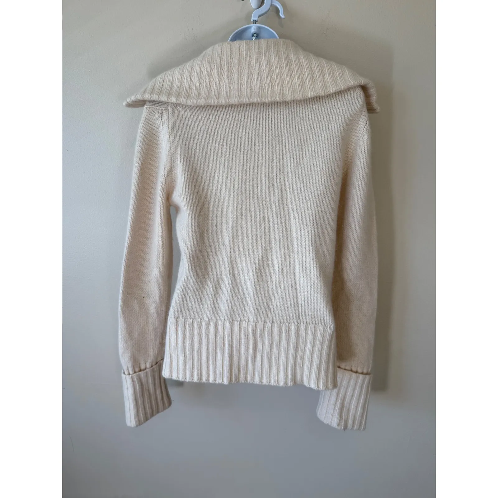 OXFORD FULHAM Cream Lamb Wool Rabbit Zip Front Convertible Shawl Sweater L Size L - Image 5