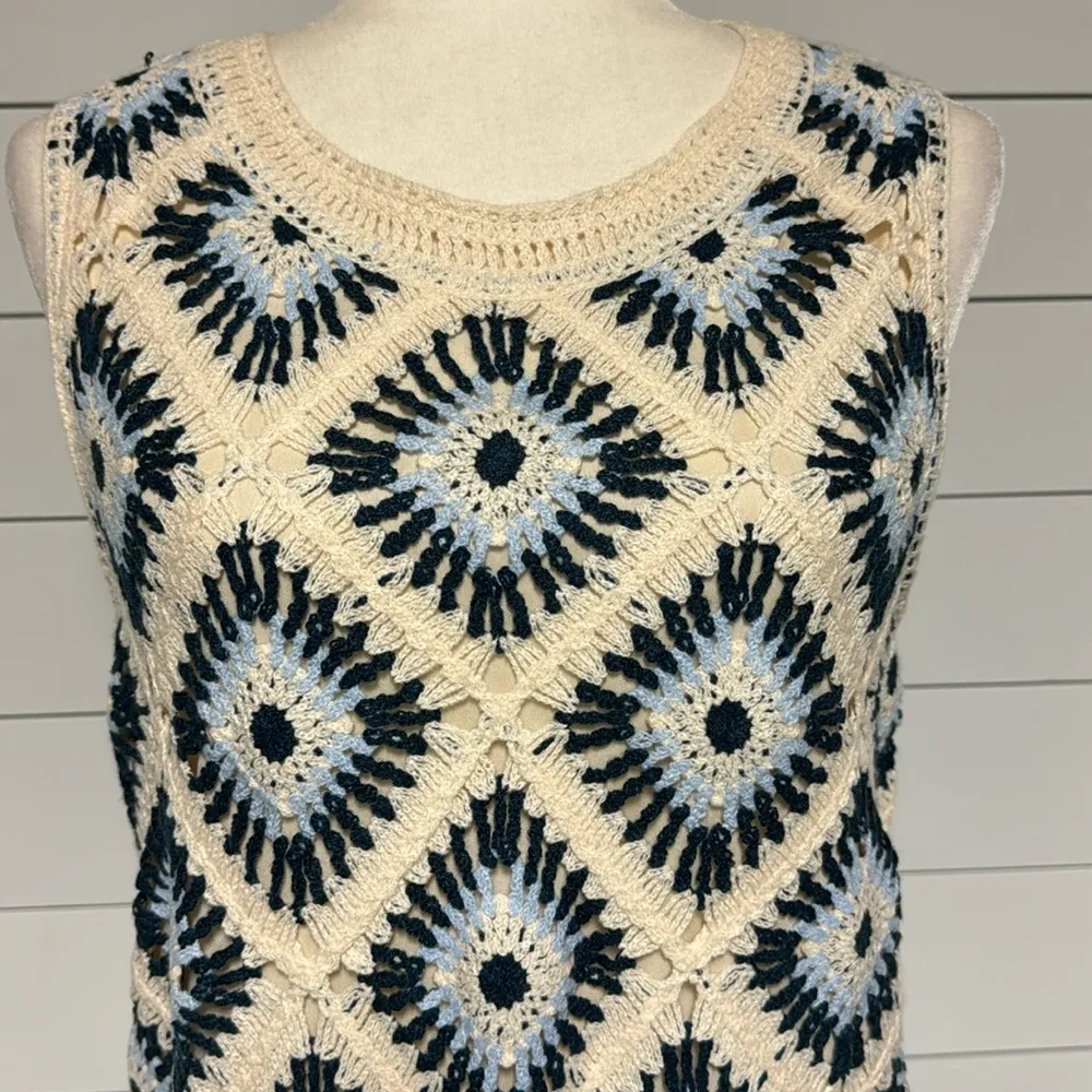 Kings Road Granny Square Crochet Sleeveless Shift Dress Blue Size undefined - Image 2
