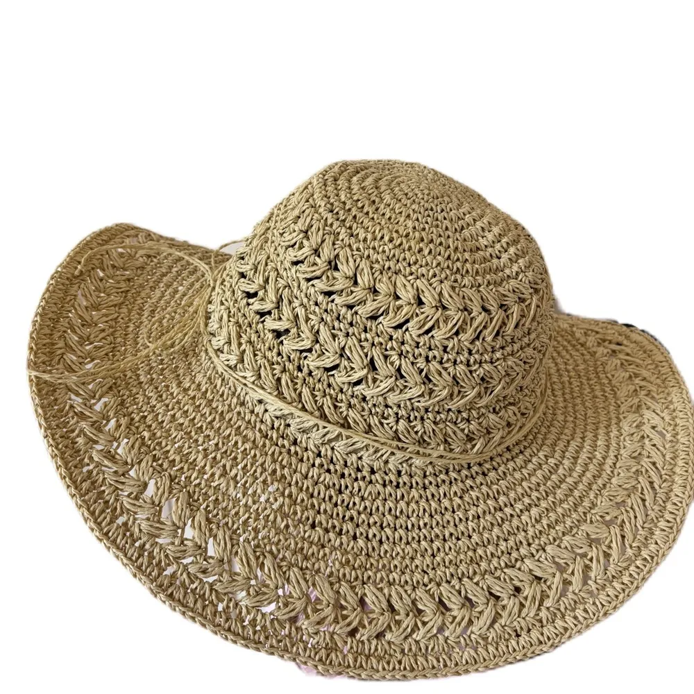 Scala Women’s Woven Crocheted Packable Raffia Paper‎ Tan Sun Hat Bow One Size - Image 5