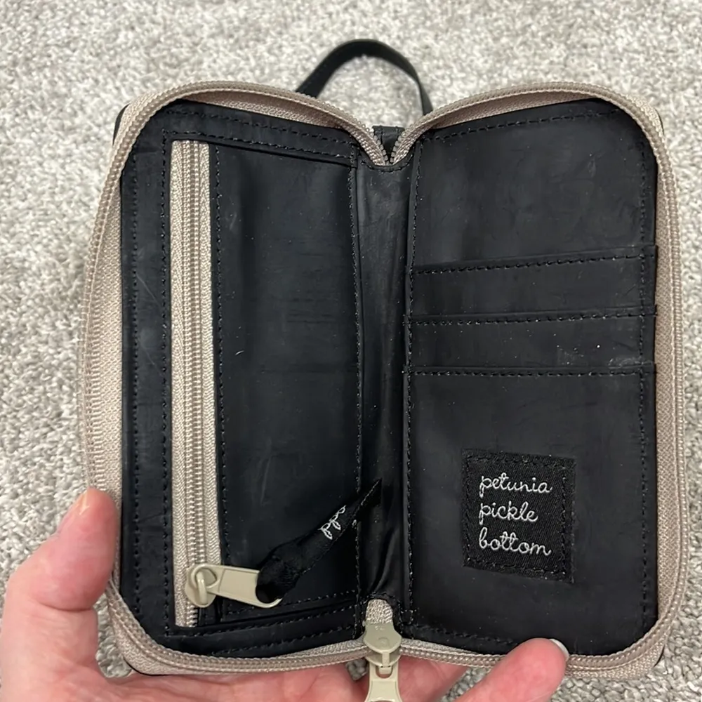 Petunia Pickle Bottom Tan, White and Black Floral Wallet Clutch with Strap Tan - Image 6