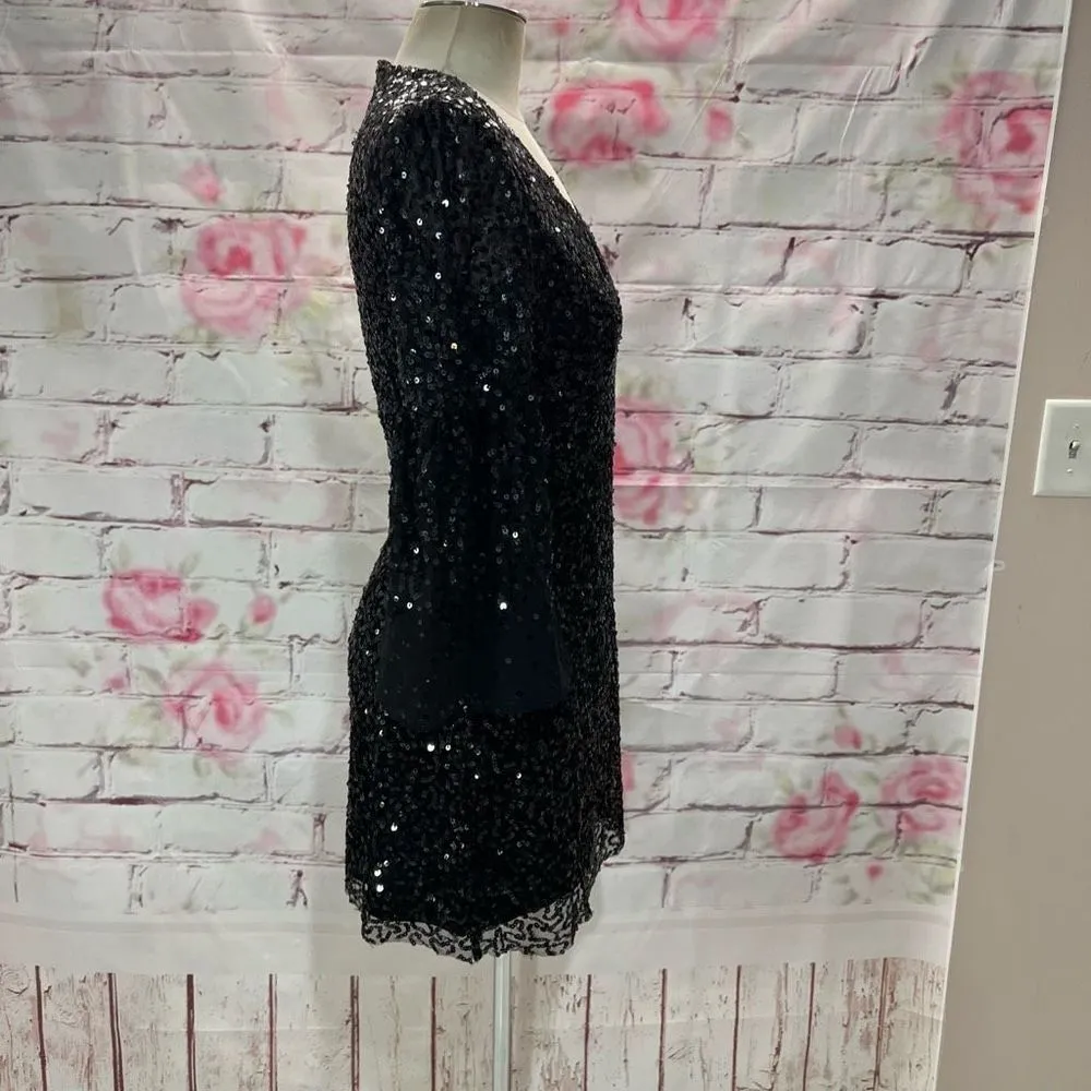 French Connection Women's Cellienne Sequin Bell Sleeve Laced Mini Black Dress 4 - Image 7