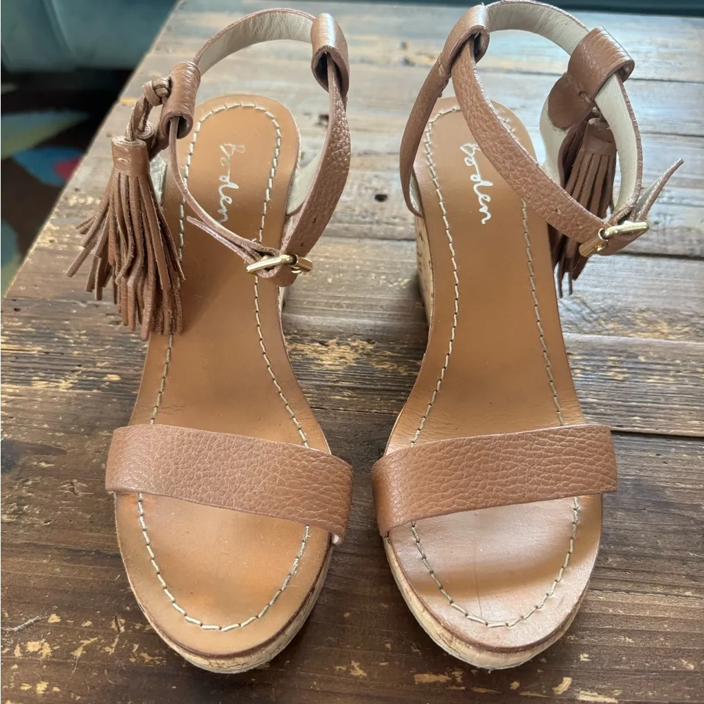 Boden Tassel Cork Wedge Sandal Tan Size 7 - Image 4