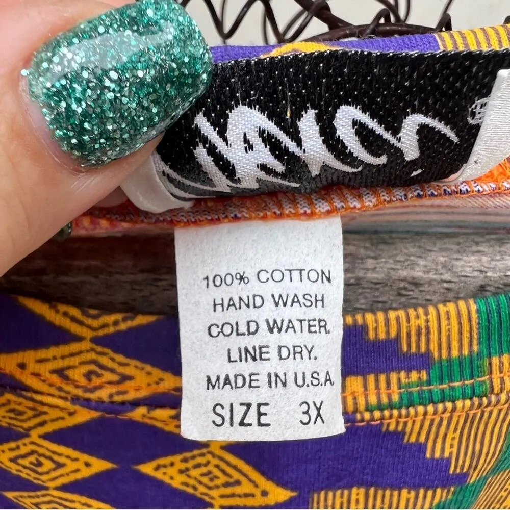 Vintage 90s Merci Orange Geometric Ethnic Tribal T-shirt 3X - Image 5