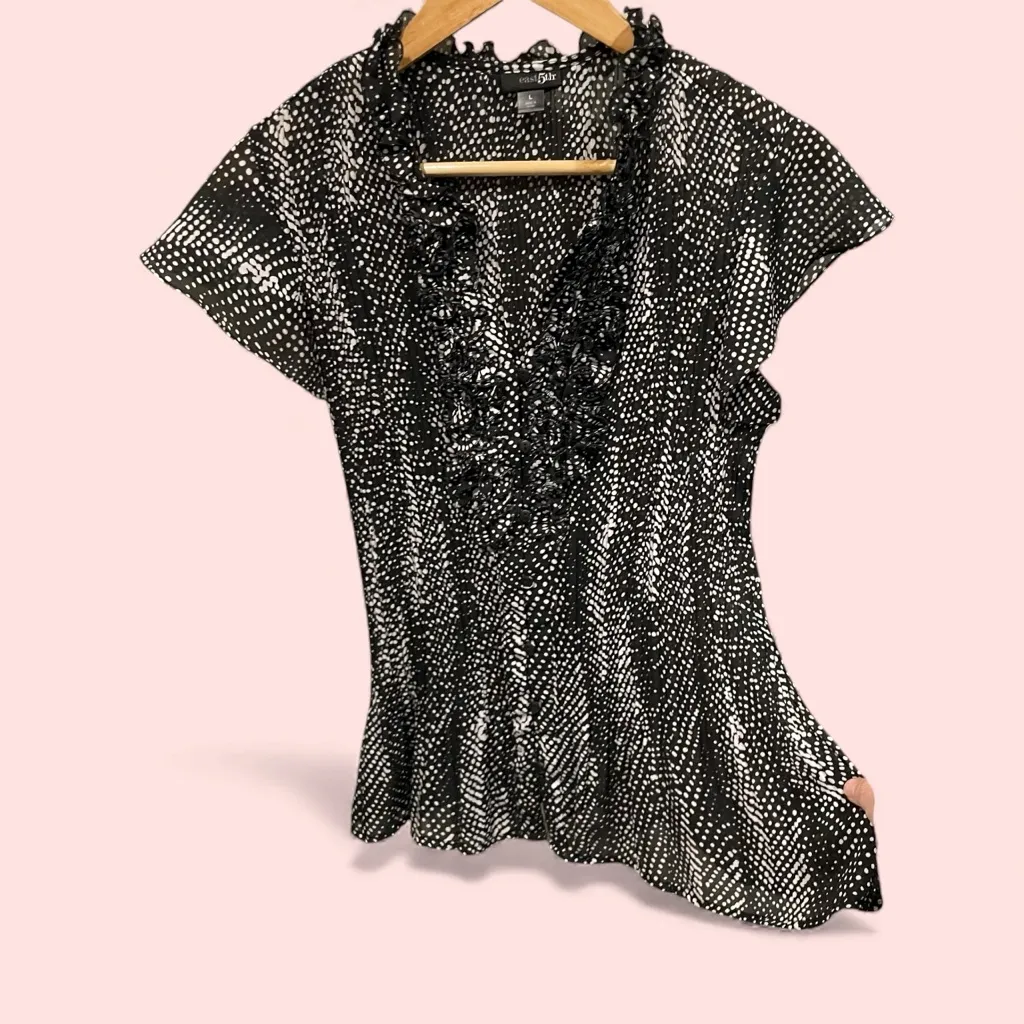 Cute Vintage Y2K polka dot crinkle ruffle sheer button front blouse whimsigoth - Image 2