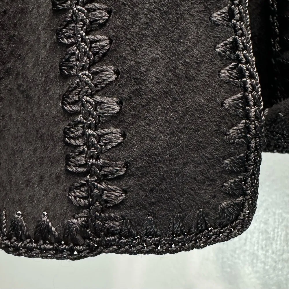 Vintage Y2K Genuine Suede Patchwork Leather Jacket Appliqué Toggle Buttons Black Size L - Image 11