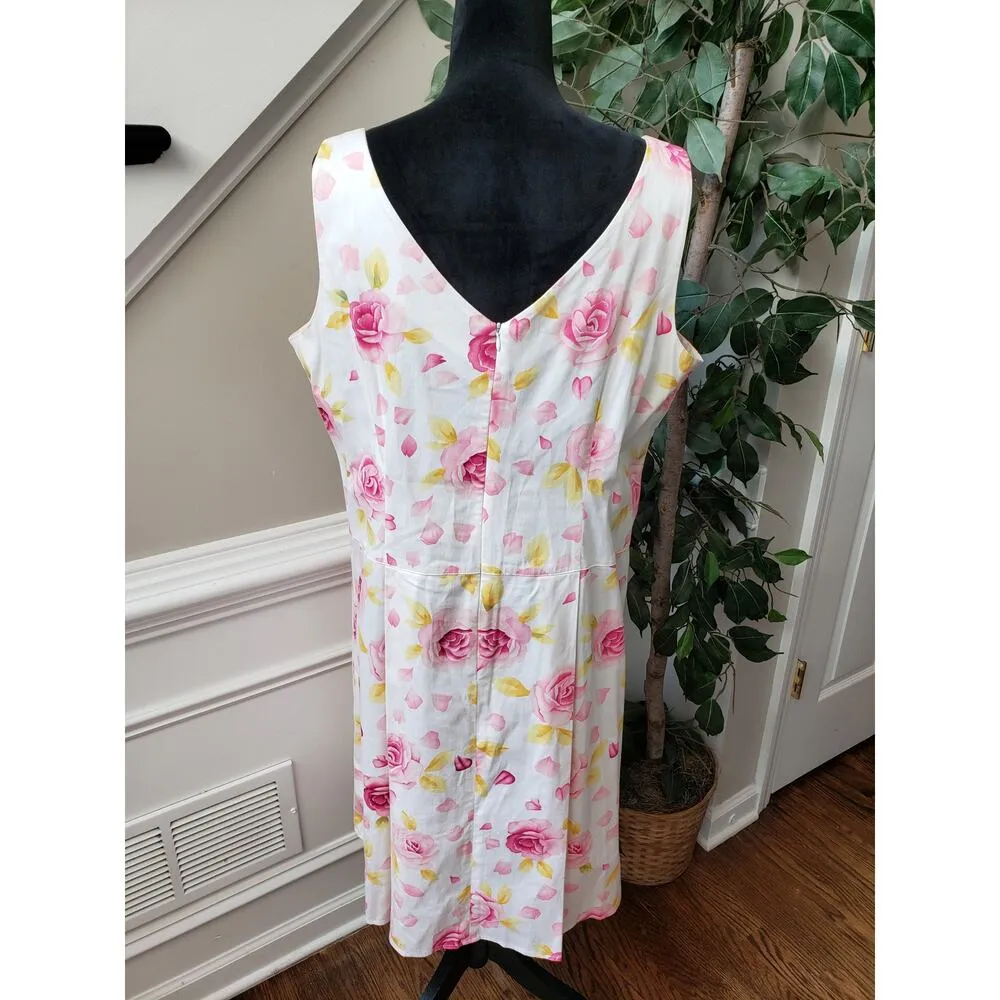 R&K Flared Dress Womens Size 18 White Floral Zip Back Pleated Skirt Heart Neck - Image 4