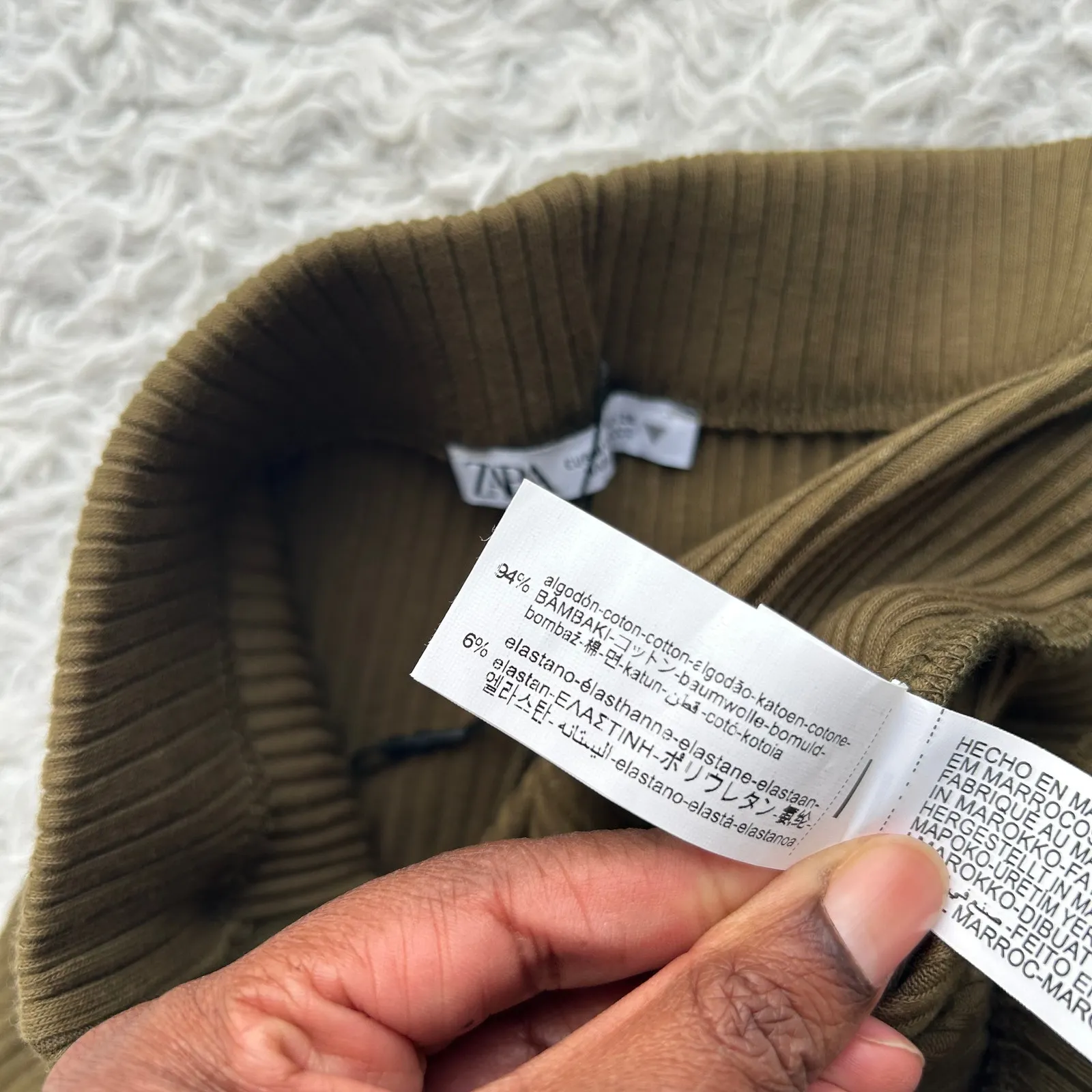 Zara Olive Green Ribbed Boot Cut Pants with Attached Waist Buckle Detail Size M - Image 6