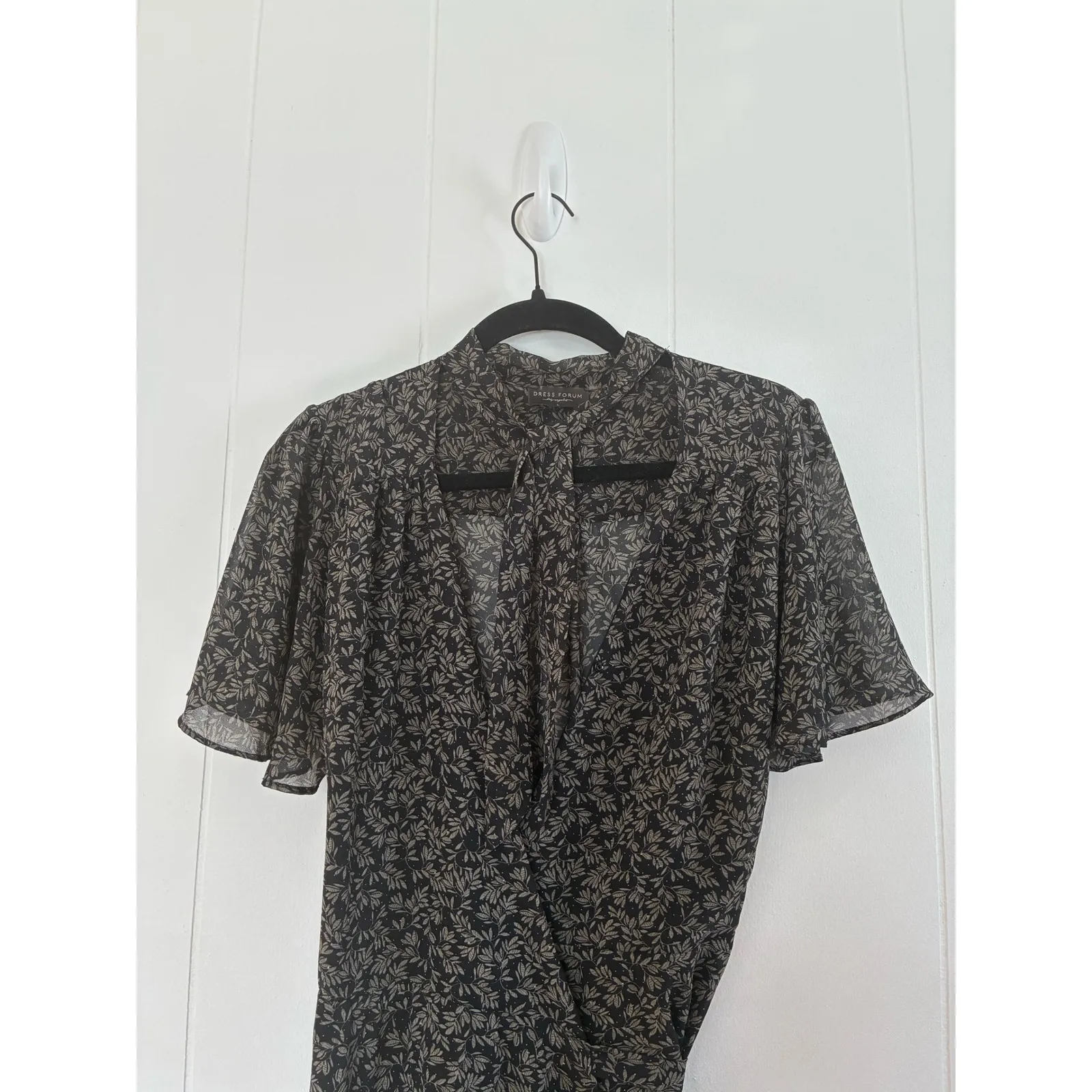 Dress Forum Black Floral Print Whimsigoth Flutter Sleeve Wrap Dress Women's S L - Image 4