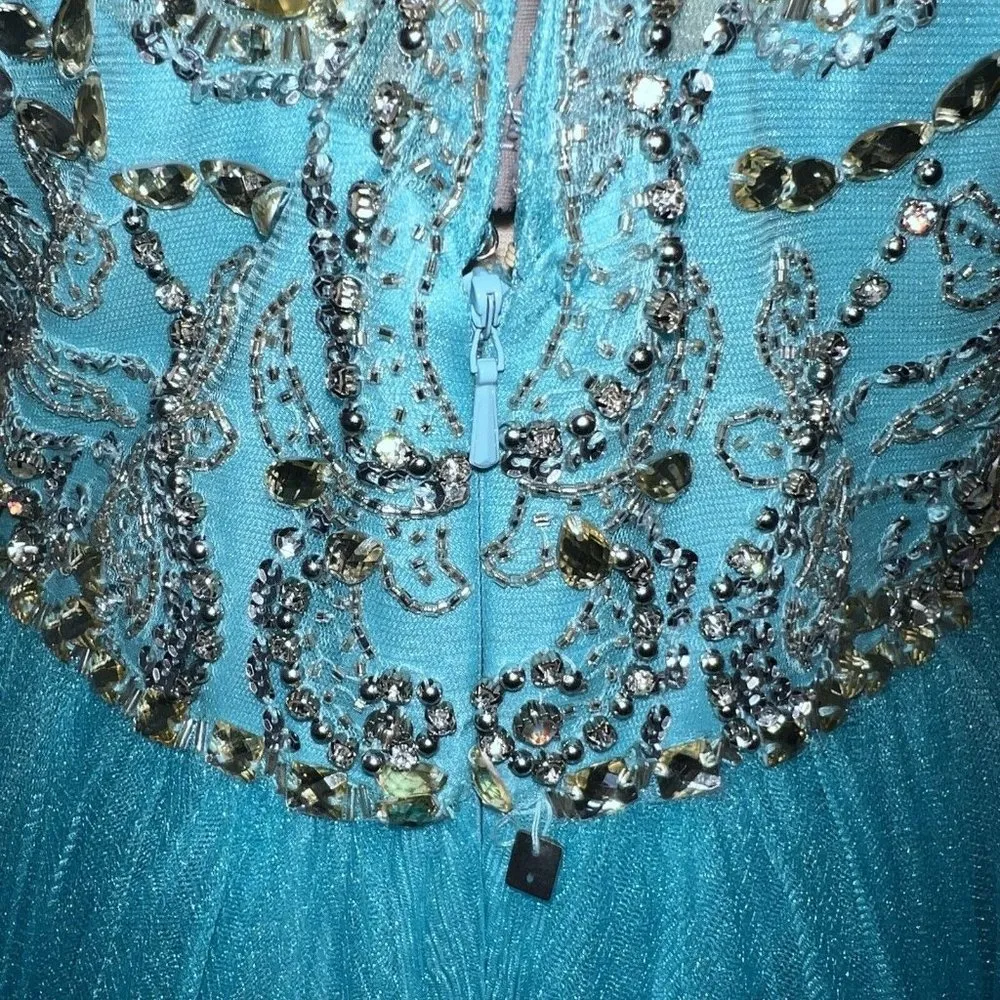 Sherri Hill Prom Dress Turquoise Blue Beaded Altered Size 10 - Image 5