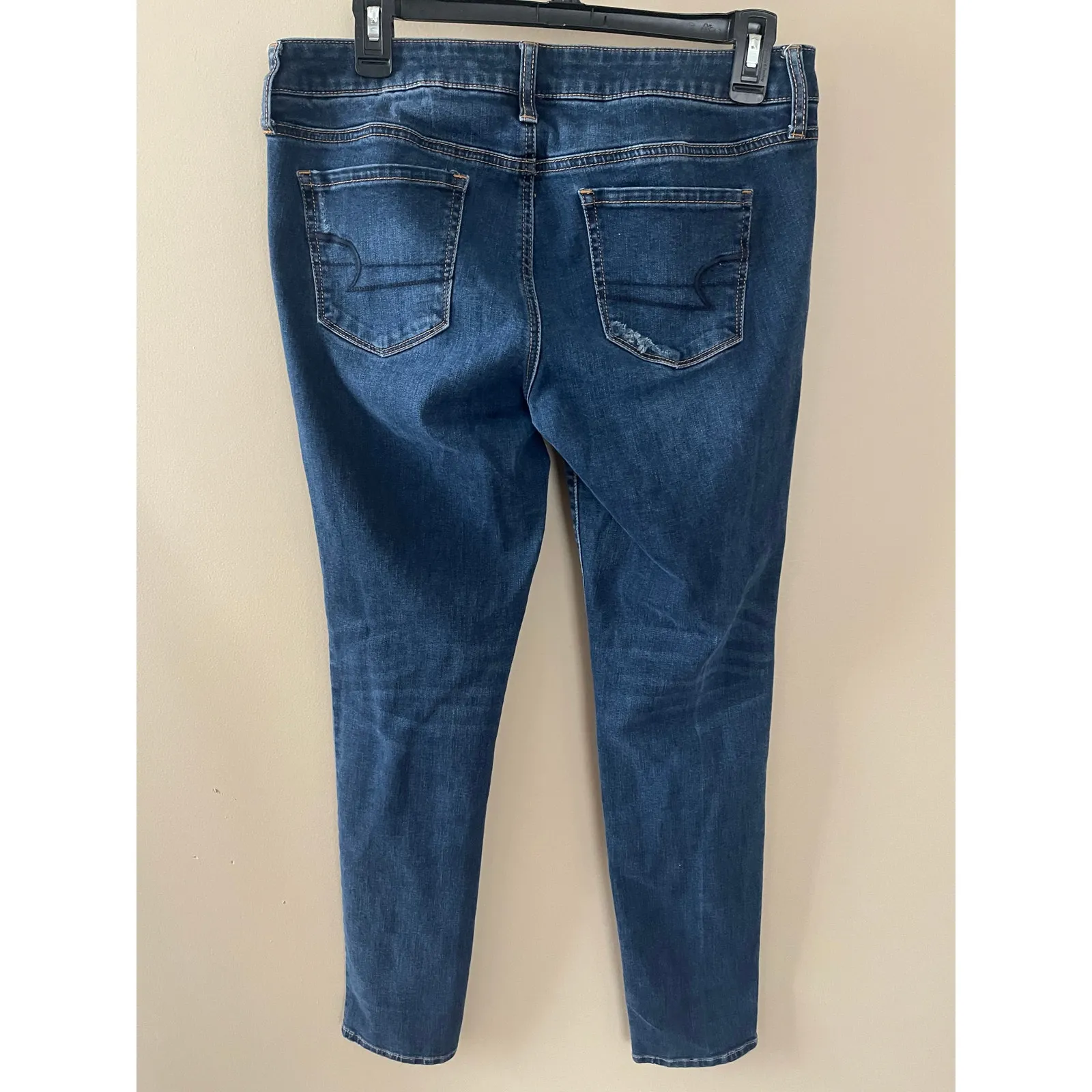 American Eagle Dark Wash Ripped Denim Skinny Jeans Jegging 12 - Image 2