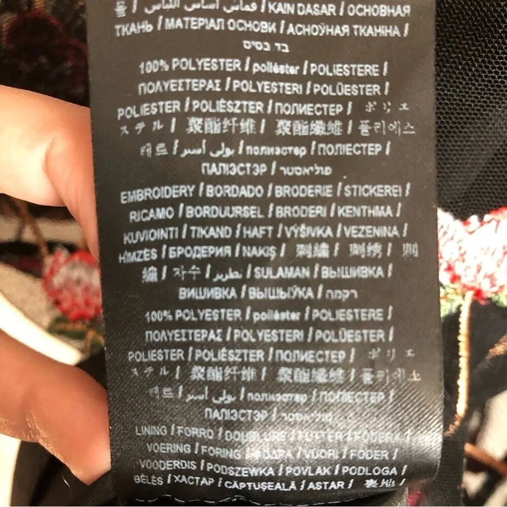 Guess Black Embroidered Floral Open Shoulder High Neck Bell Sleeves Mini Dress - Image 9