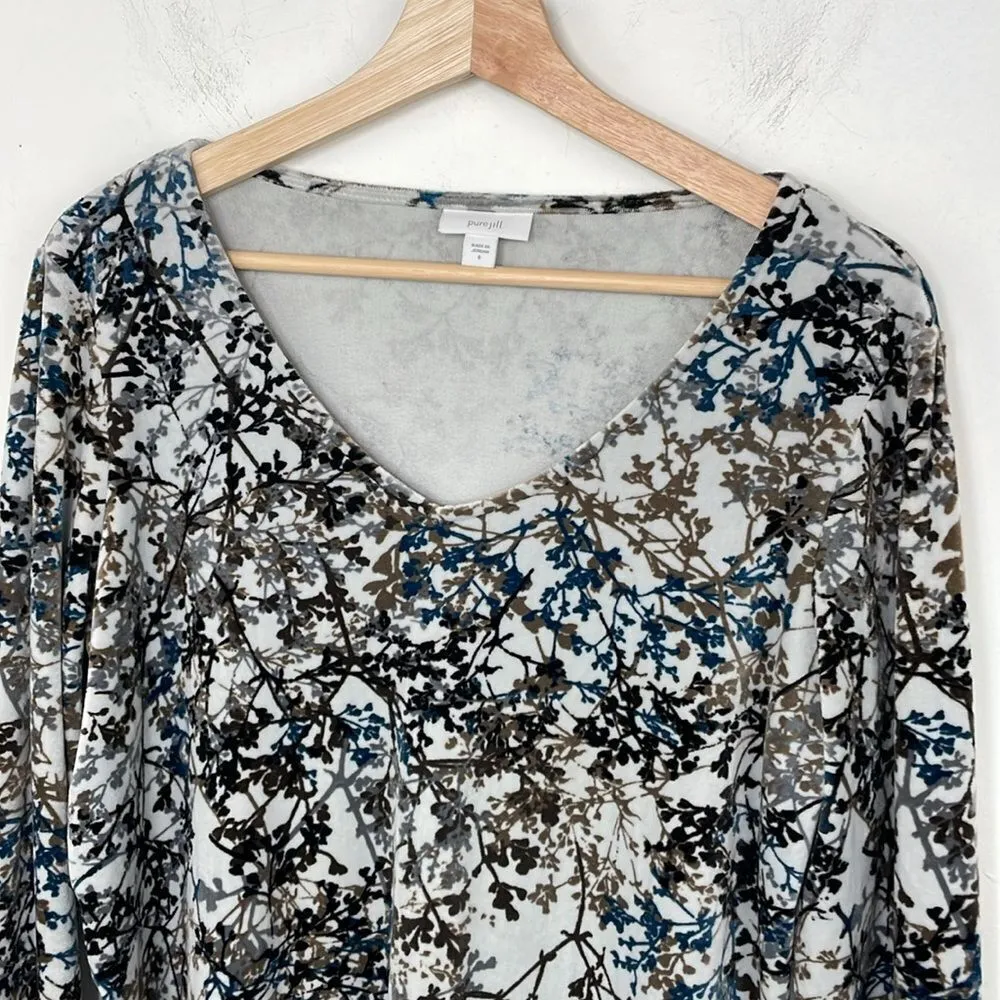 J. Jill Pure Jill Zinc Calm VinesVelour Tunic Blue Brown Stretch Size Small - Image 3