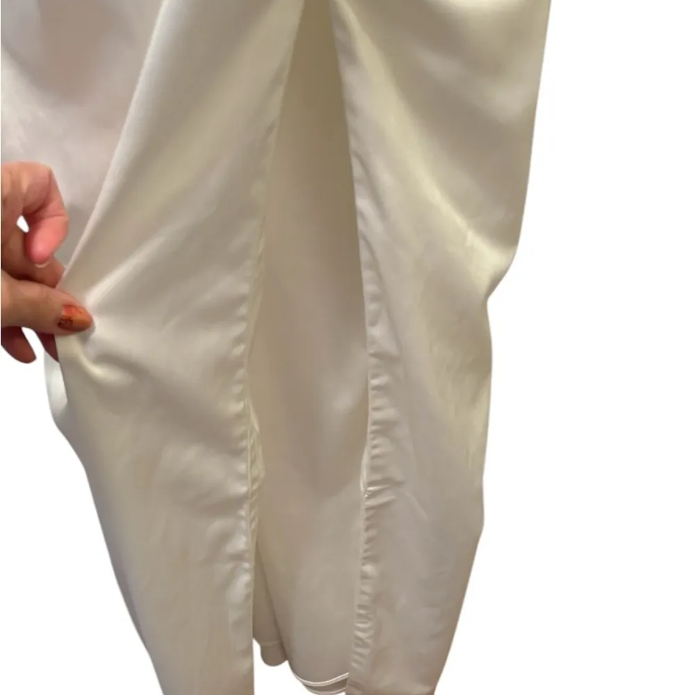 Wedding Gown Sz XL Winter White Cut Out Back Slit Side Satin - Image 6