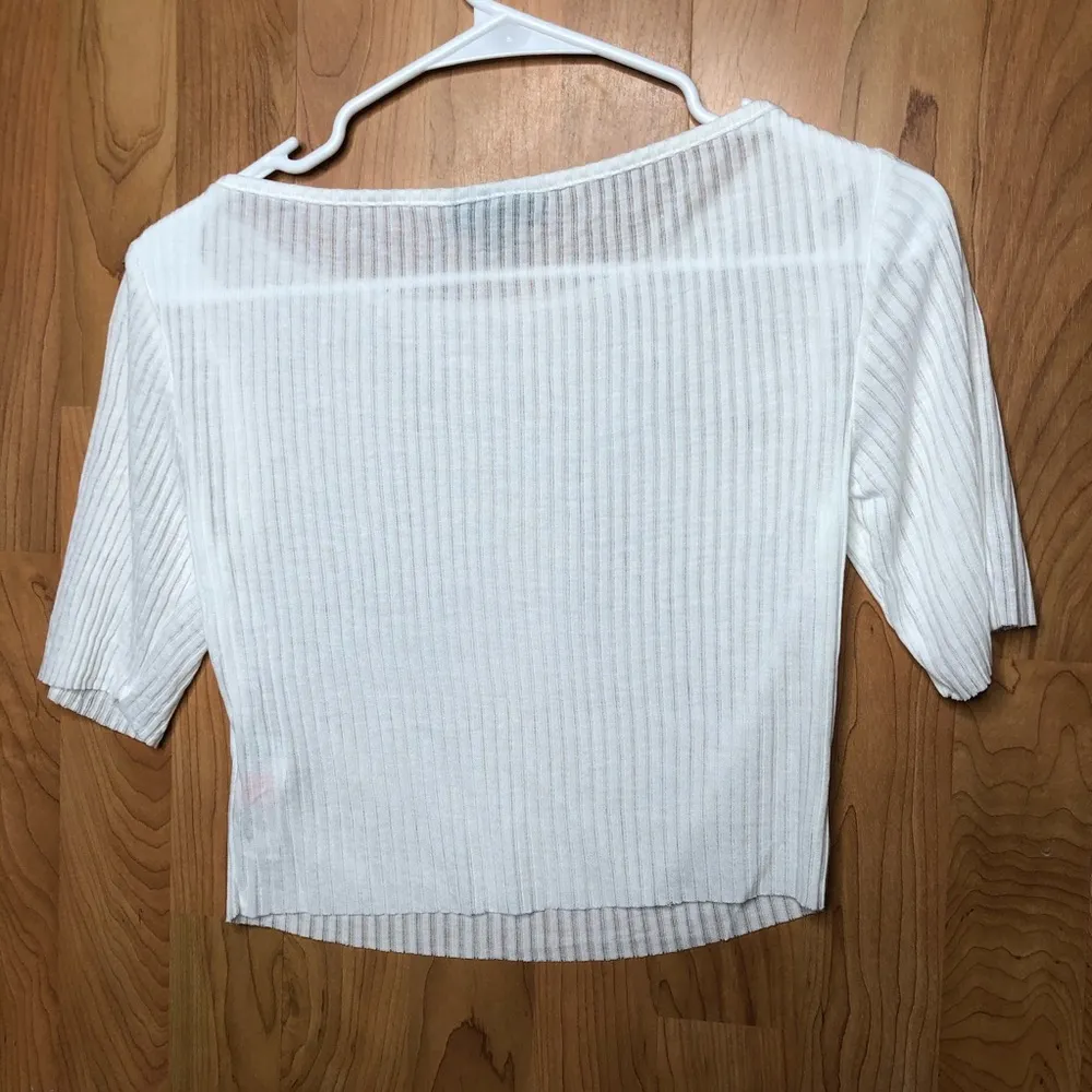 TOP SHOP RIBBED SZ 4 RAW HEM CROPPED BOATNECK TOP SHEER - Image 2