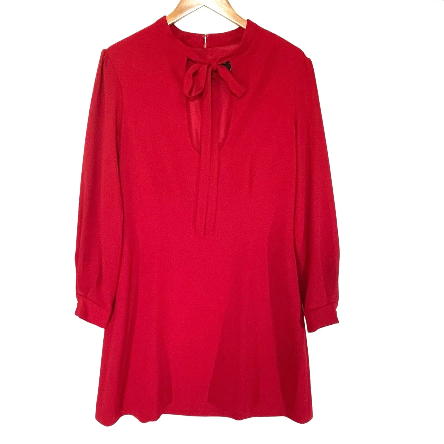 JILL Jill Stuart Women’s Red Bow Tie Long Sleeve Mini Dress size 14 - Image 2