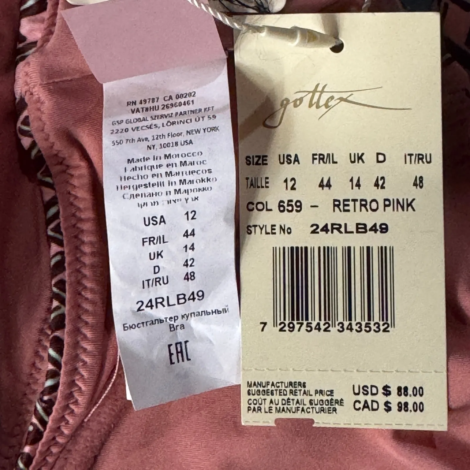 Gottex SZ 12 Luma Retro Bikini Swim Top Underwire Adjustable Lined Geometric New - Image 6