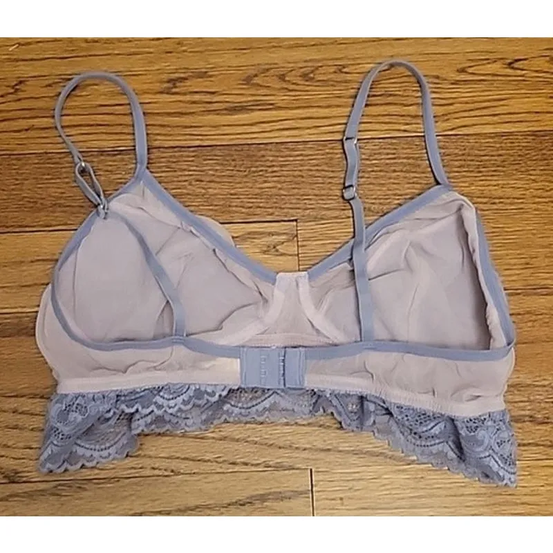 Pink & Gray Lace & Mesh Adjustable‎ Festival Party Feminine Bra Top - Image 2