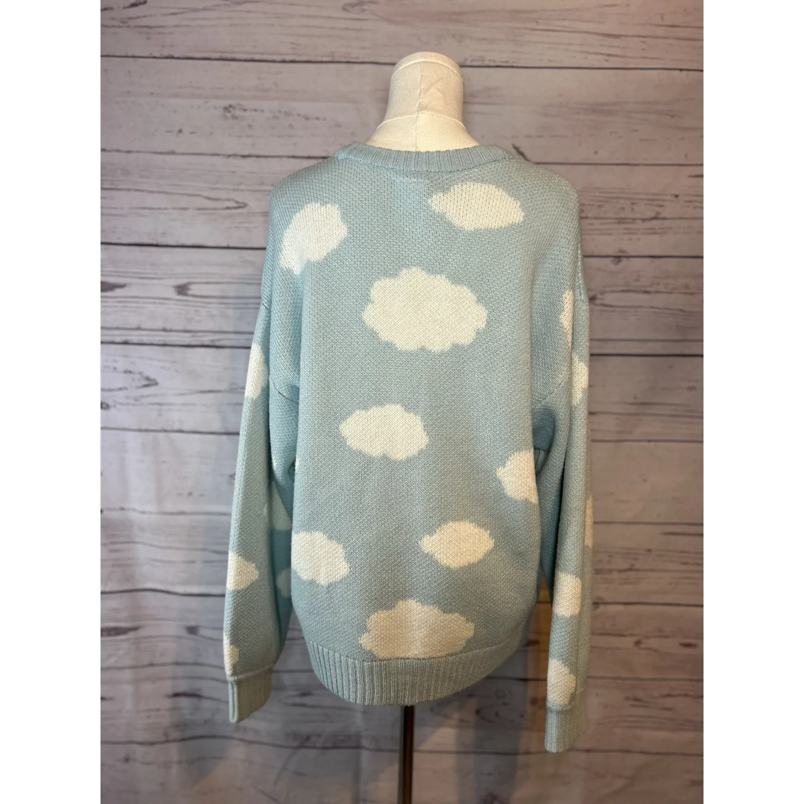 Care Bears Light Blue Cardigan Sweater Medium Clouds & Heart Buttons - Image 4