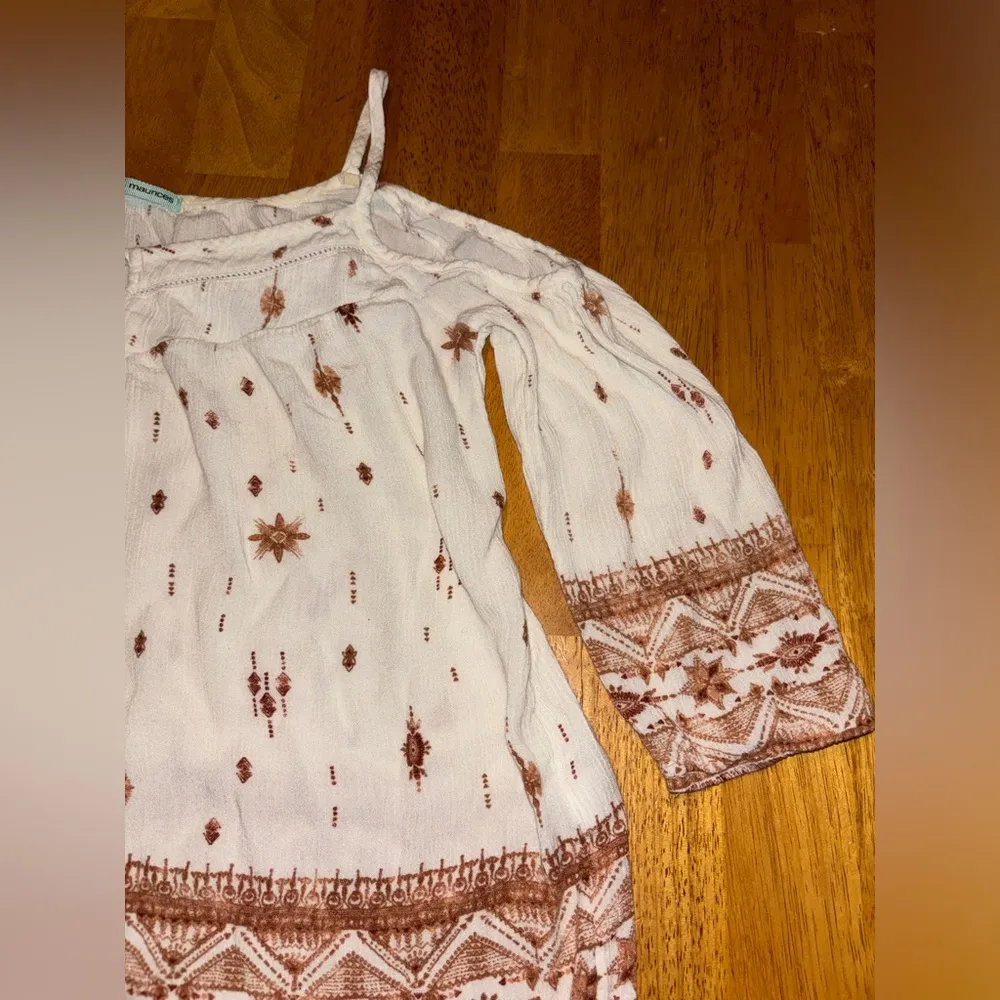 Bohemian Brown and Cream Off-Shoulder Sheer Blouse - Image 4