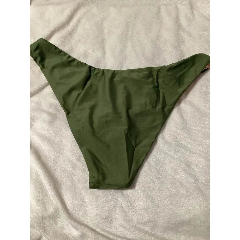 J. Crew Olive Green Curved High Waist Cheeky Swim Bottom Medium - Image 3