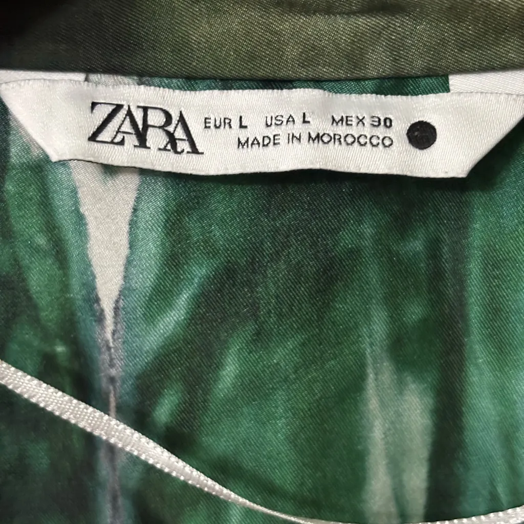 Zara Green and Brown Tie-Dye silk Tie Button Down Shirt - Image 5
