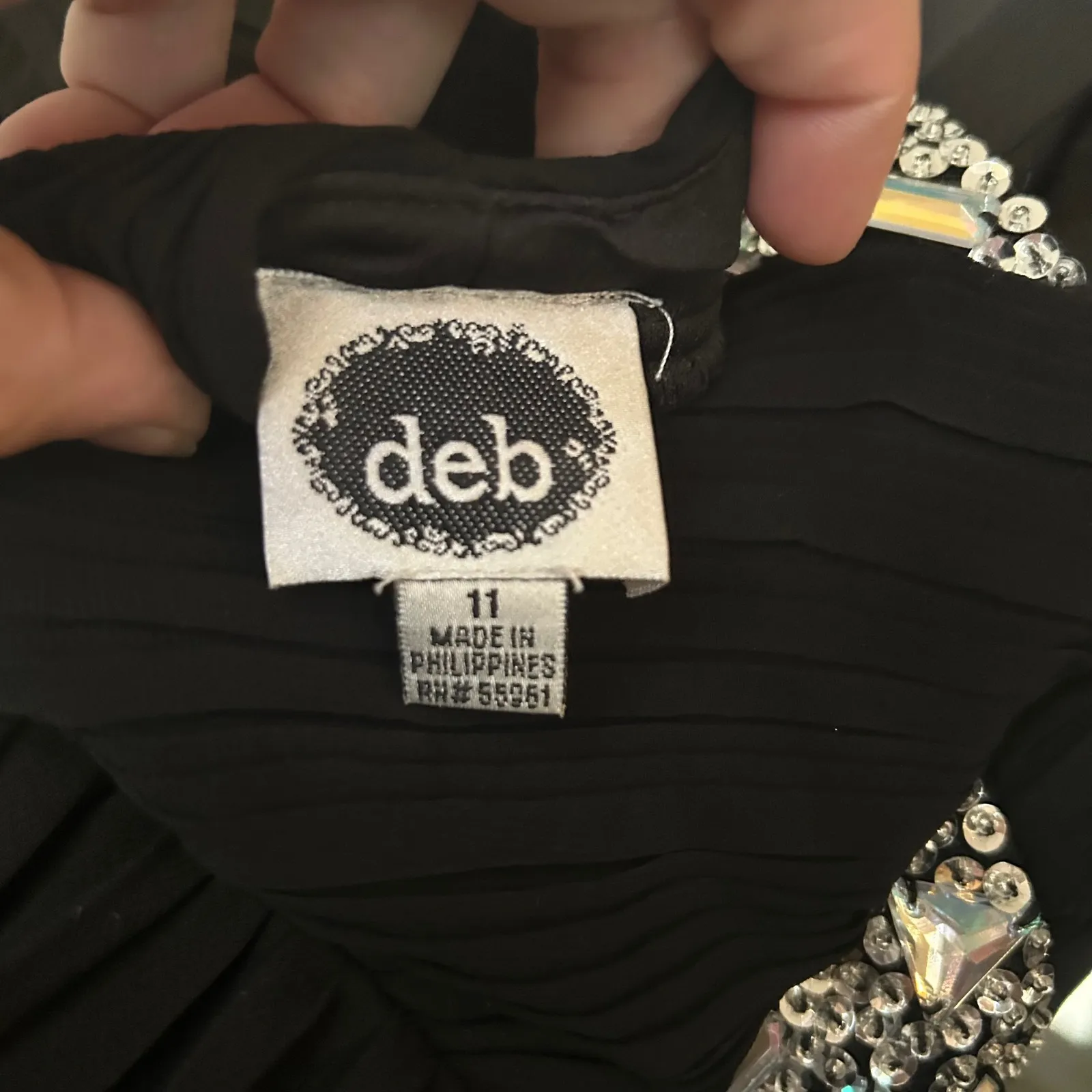 NEW Y2K DEB Black Pleated Mini‎ Dress Jewel Embellished Party Cocktail 11 Size undefined - Image 6