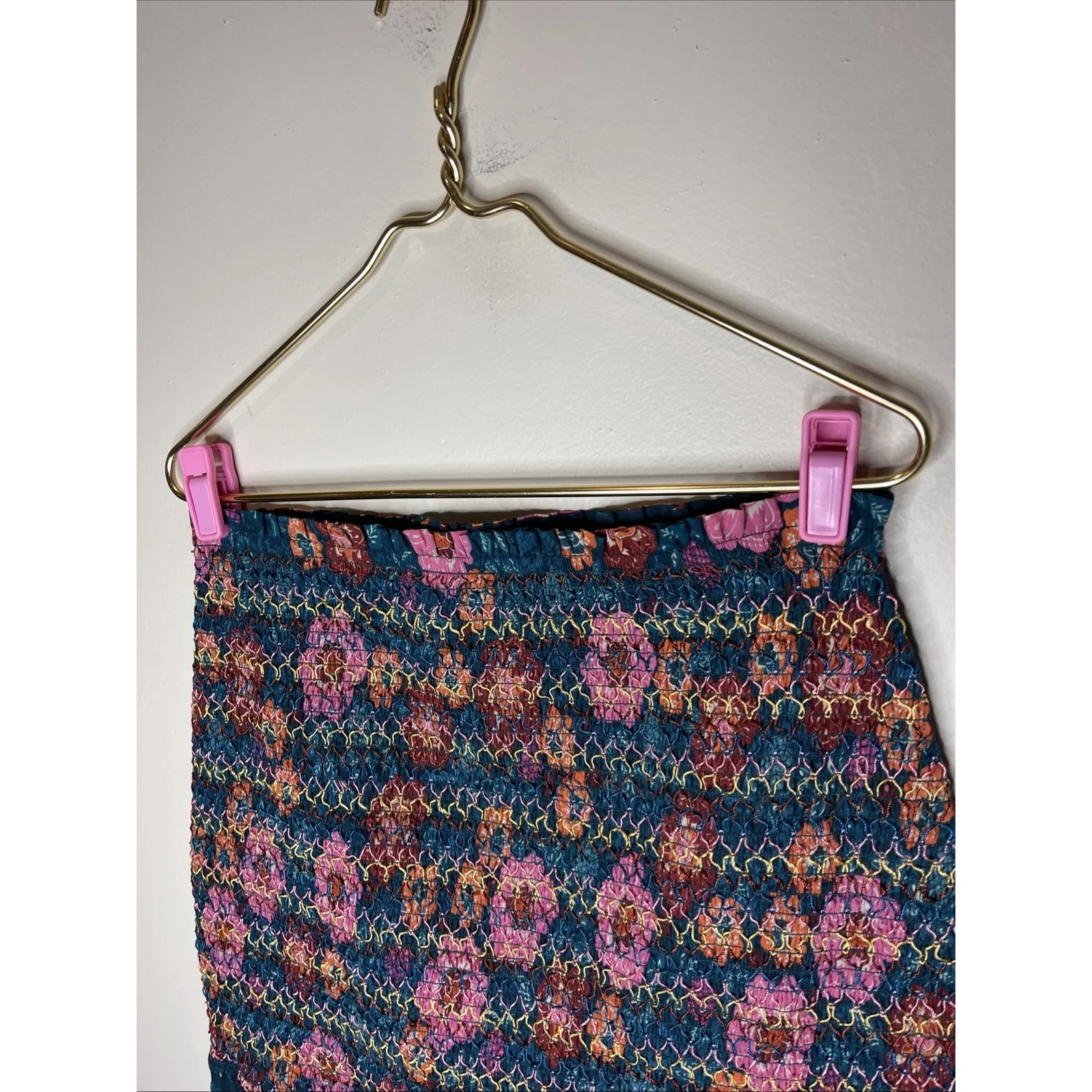 Farm Rio Smocked Flounce Mini Skirt Blue Floral Large L‎ - Image 3