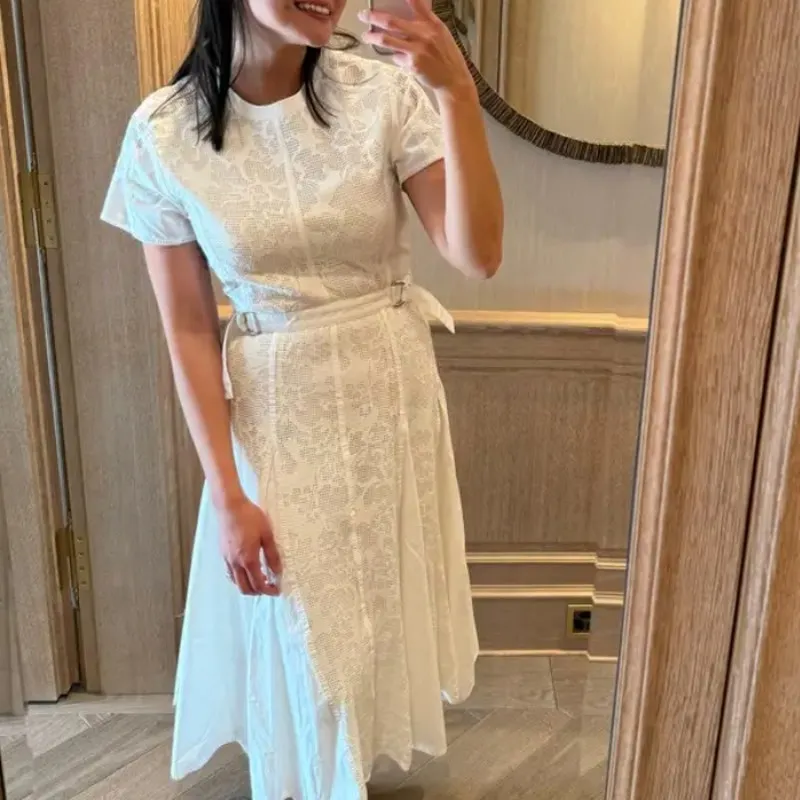 Philip Lim White Lace Fit Flare Midi Dress SIZE 4 Romantic Modest Designer $850 - Image 5