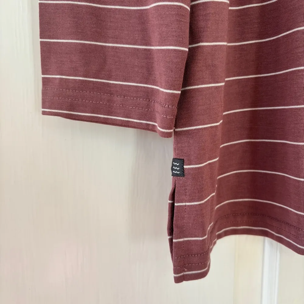 Free Fly Apparel Rose White Stripe 3/4 Sleeve‎ UPF Size Large Sangria Outdoor Pink - Image 3