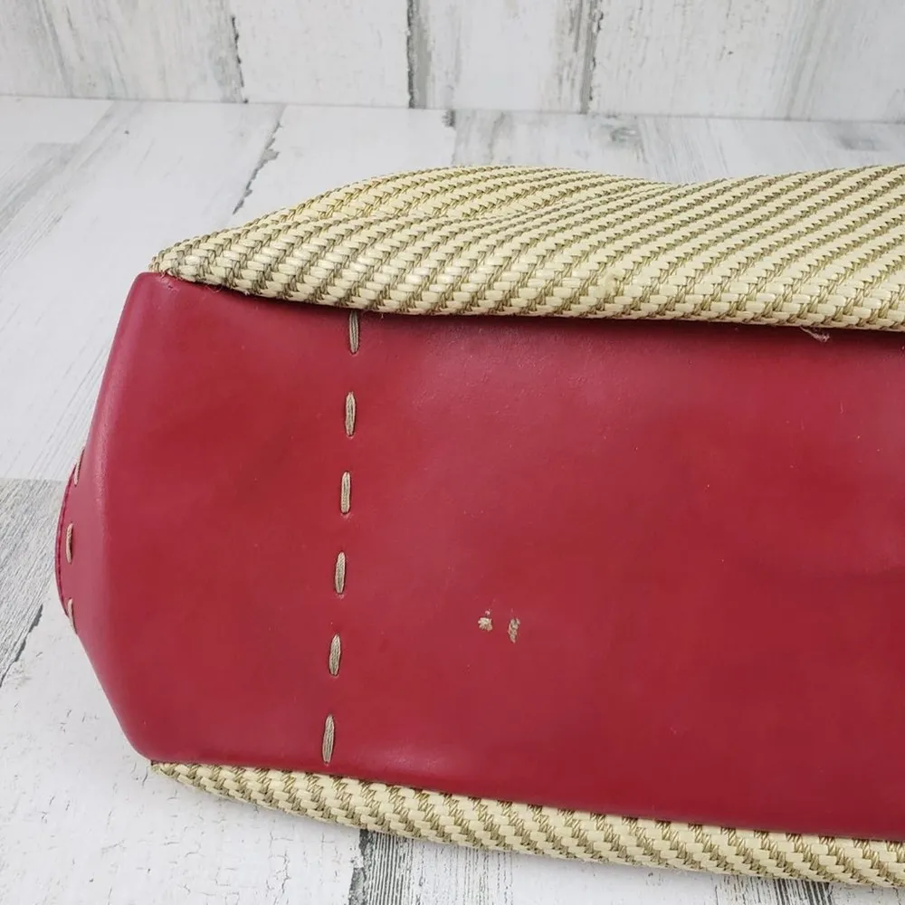 Valerie Stevens Beige Woven Red Faux-Leather Trim Handbag Women's Purse - Image 6