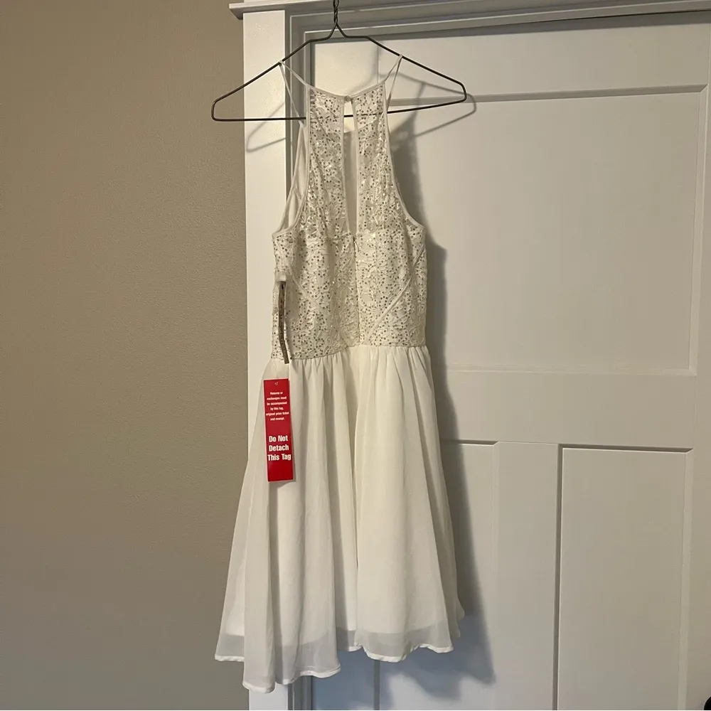 As U Wish White and Gold Halter Mini Dress - Image 4