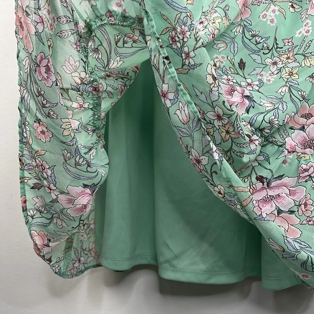 Lily Rose Seafoam Green Floral Short Sleeve Scoop Neck Mini Length Dress Size XL - Image 9